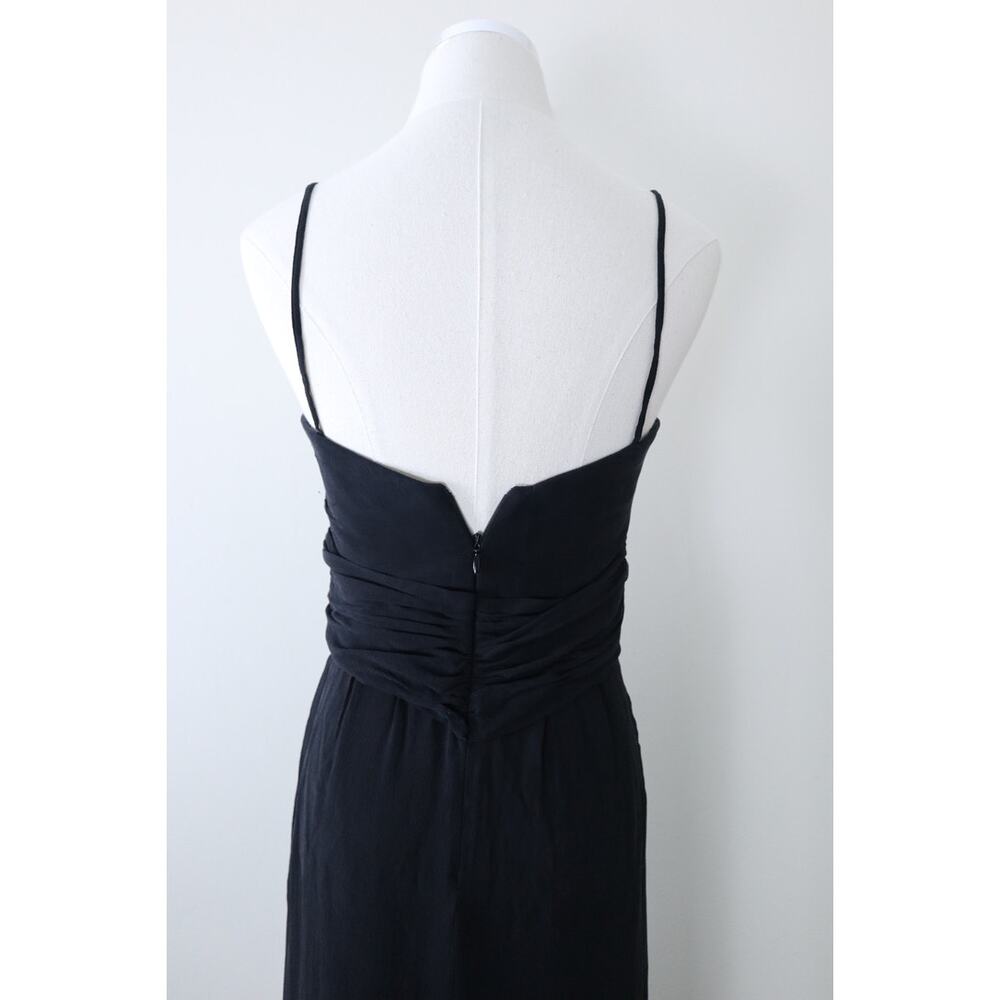 Pianoforte di MaxMara Size 6 Silk Chiffon Draped Mini Dress Slit Leg Black - Picture 10 of 14